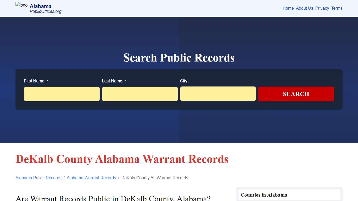 DeKalb County, AL Warrant Records Search – PublicOffices.org