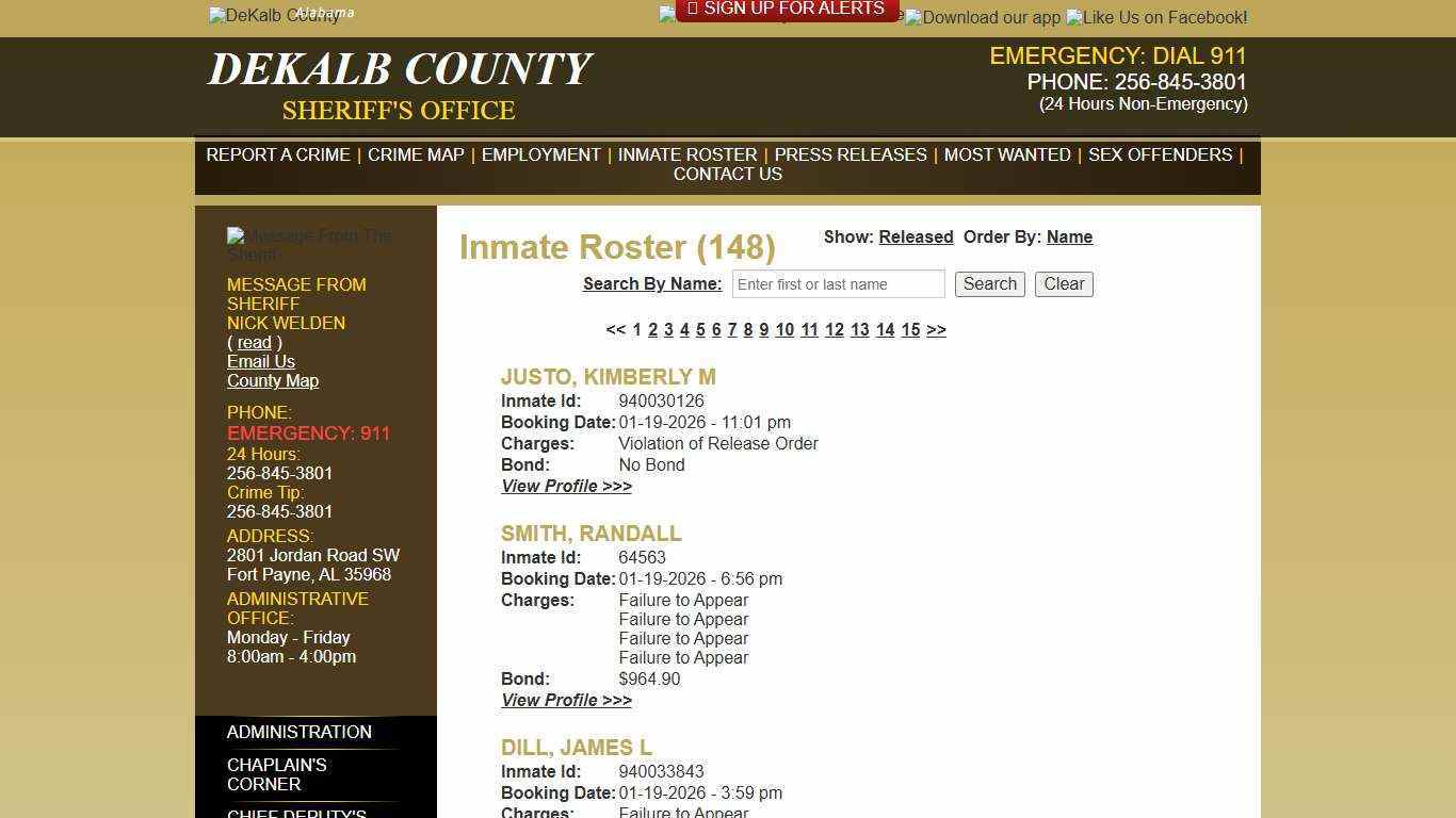 Inmate Roster - Current Inmates Booking Date Descending - DeKalb County Sheriff's Office - Fort Payne, Alabama