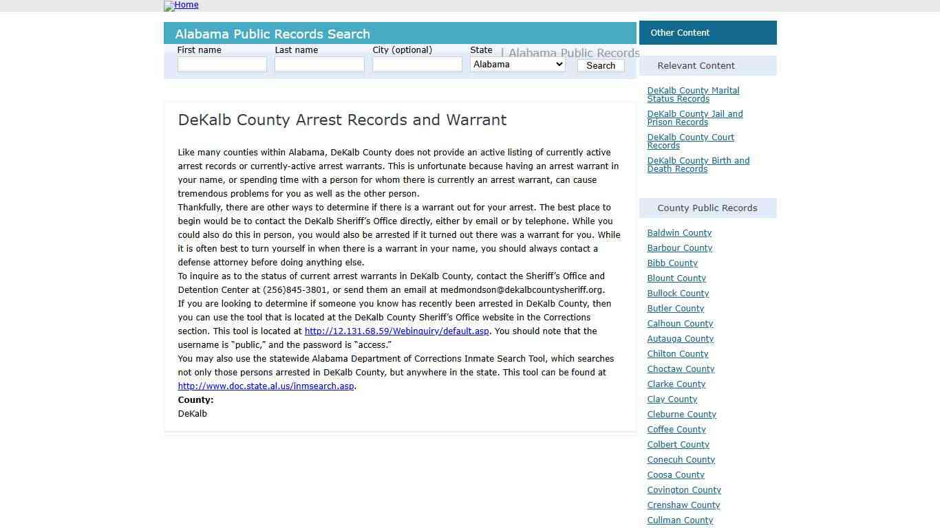 DeKalb County Arrest Records and Warrant – Alabama – AL Search